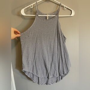 Emma & Sam Black and White Striped High-Neck Tank